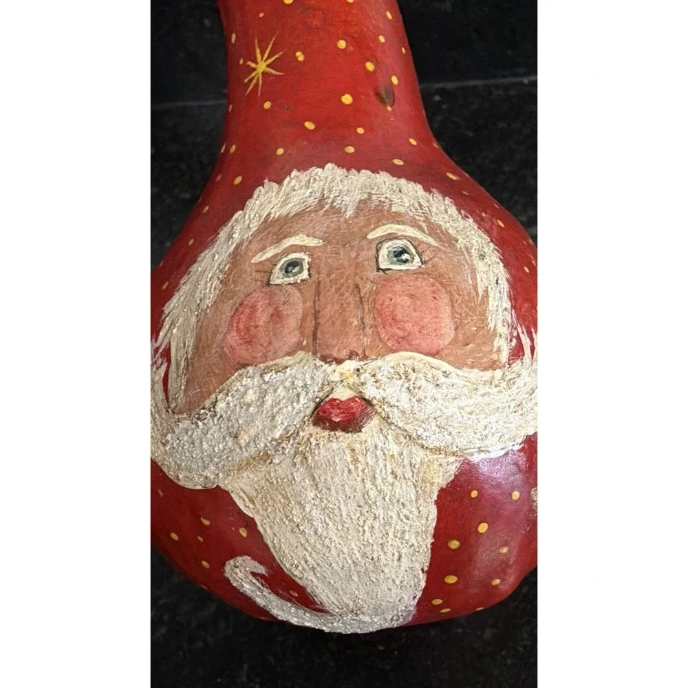 Vtg‎ Hand Painted Santa Claus Gourd 8
